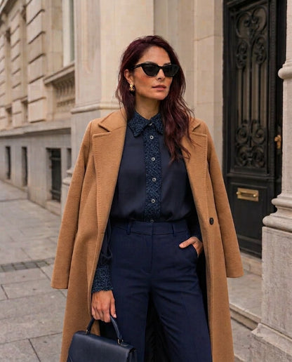 Laura Tweed Effect Blouse - Navy