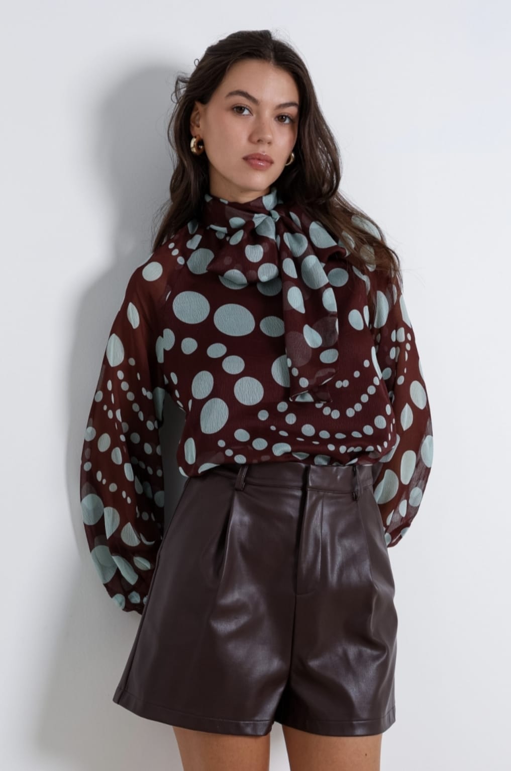 Lola Sheer Polka Dot Blouse - Burgundy