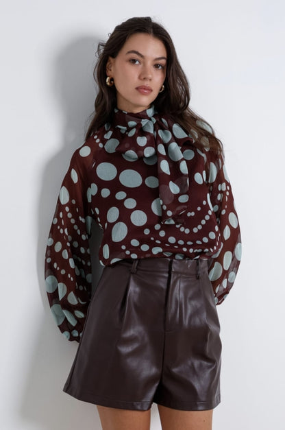 Lola Sheer Polka Dot Blouse - Burgundy