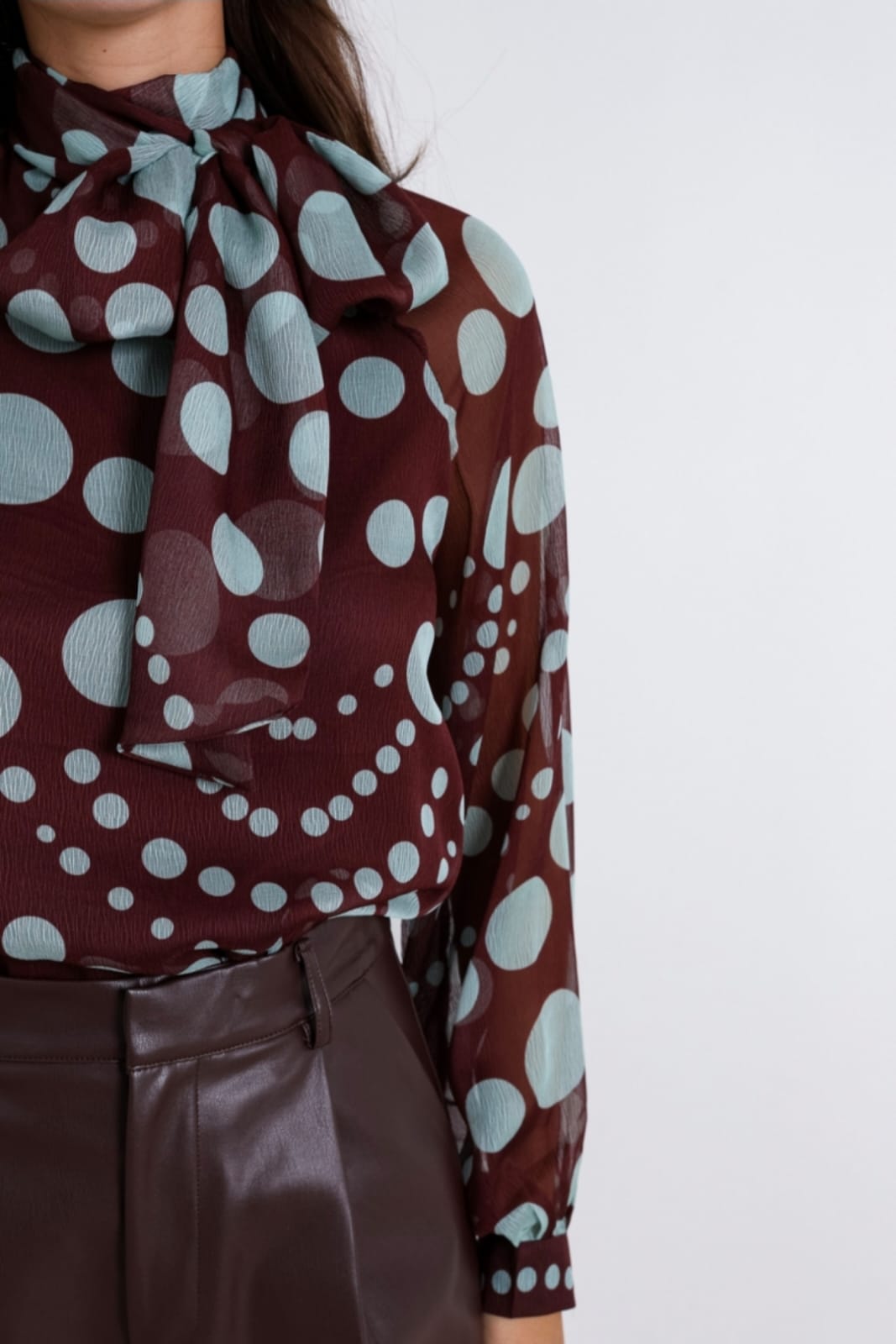 Lola Sheer Polka Dot Blouse - Burgundy