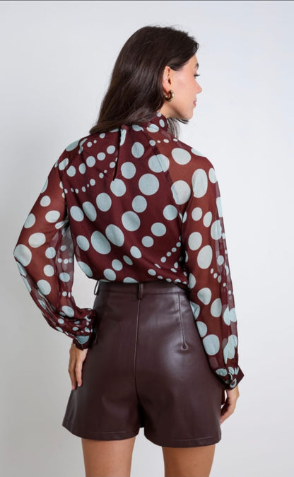 Lola Sheer Polka Dot Blouse - Burgundy