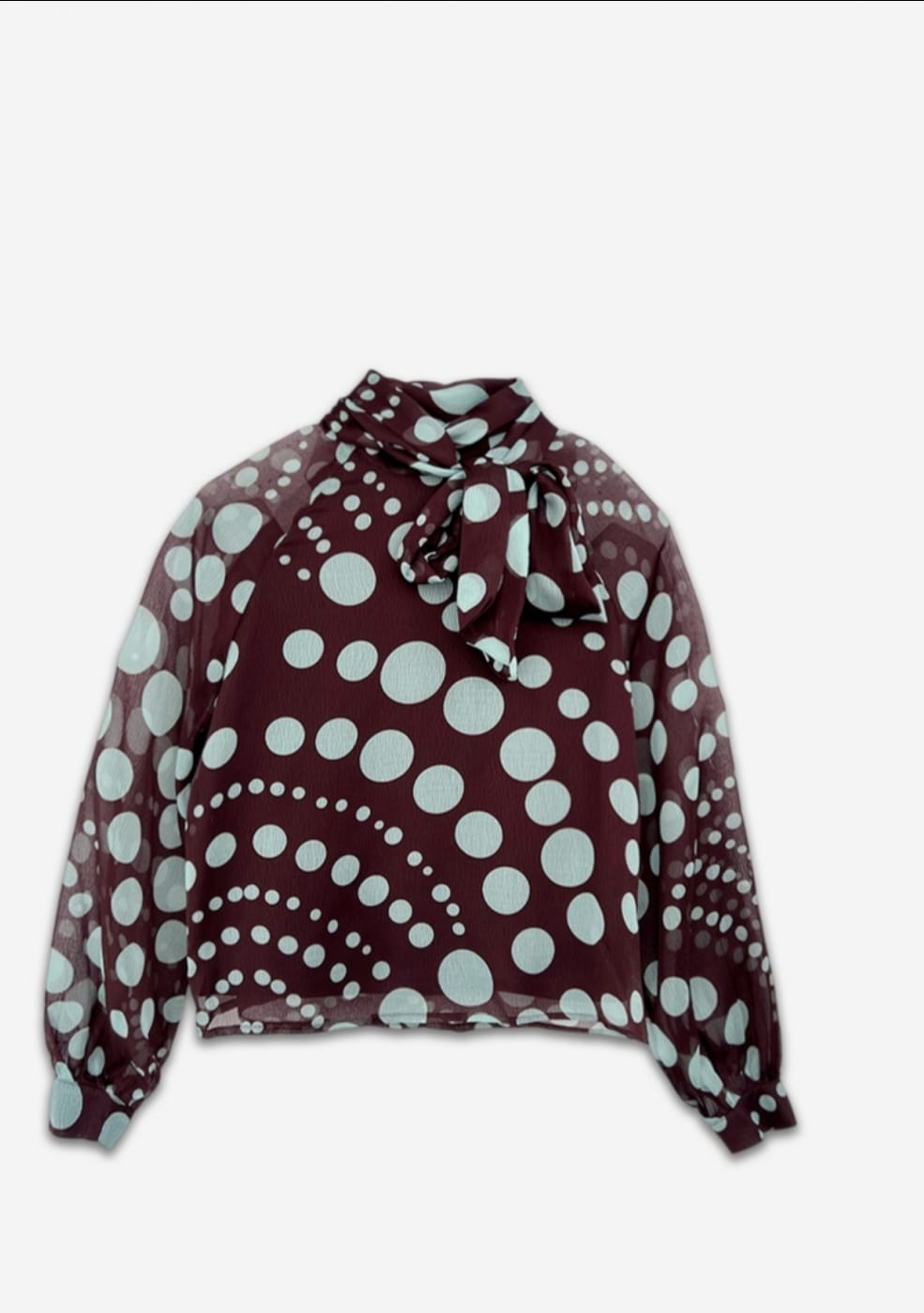 Lola Sheer Polka Dot Blouse - Burgundy