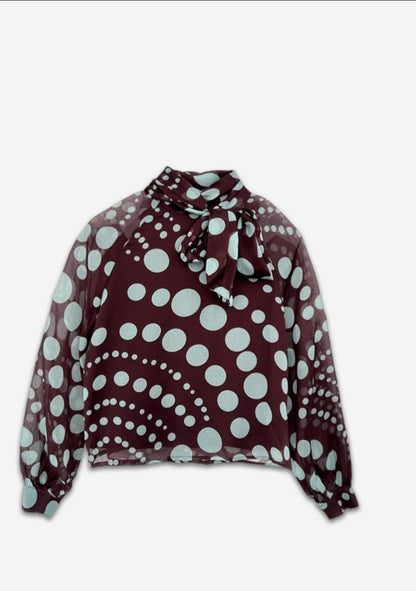 Lola Sheer Polka Dot Blouse - Burgundy