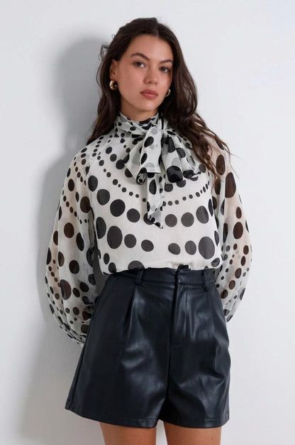 Lola Sheer Polka Dot Blouse - White