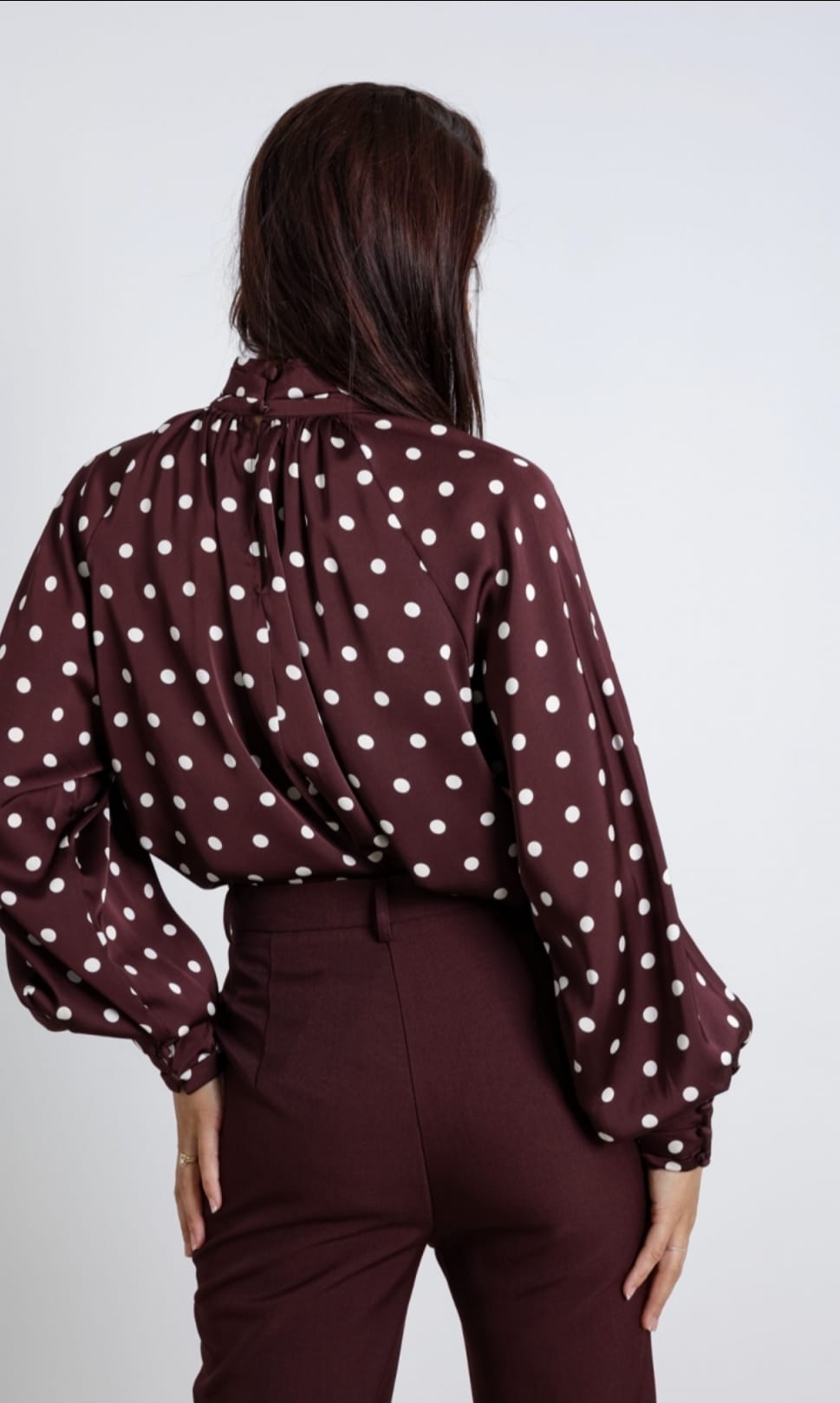 Lorraine Mock Neck Polka Dot Blouse - Burgundy