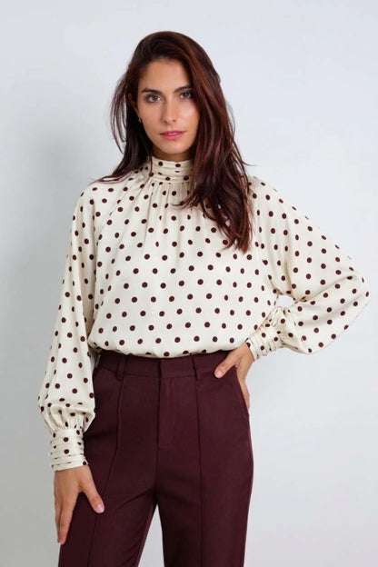 Lorraine Mock Neck Polka Dot Blouse - White