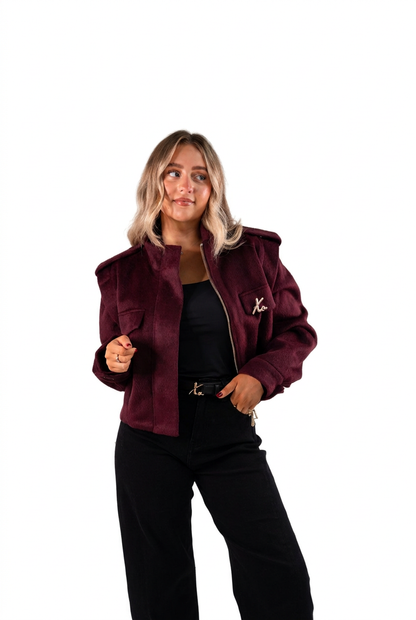 Love Laura Wool Utility Jacket in Burgundy