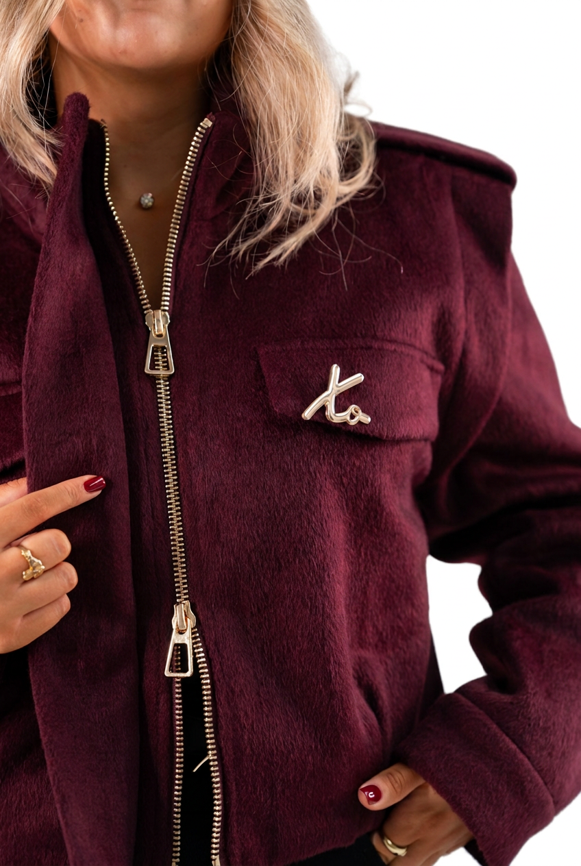 Love Laura Wool Utility Jacket in Burgundy