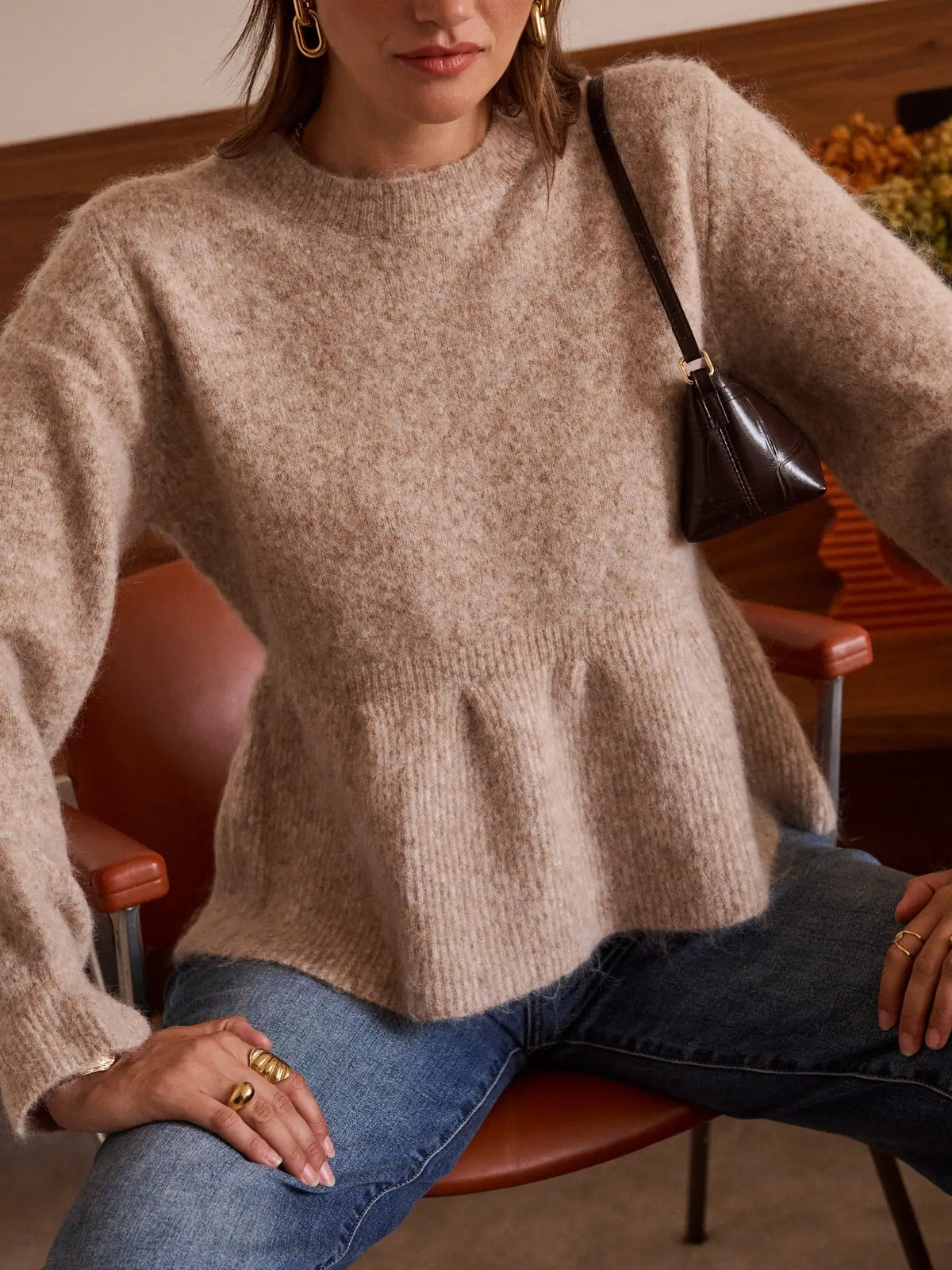Zoe Peplum Sweater - Taupe