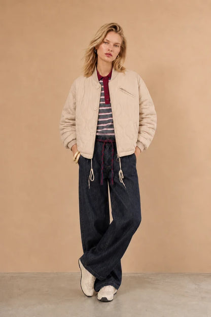 Ondine Quilted Bomber Jacket in Beige