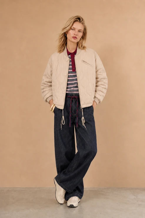 Ondine Quilted Bomber Jacket in Beige