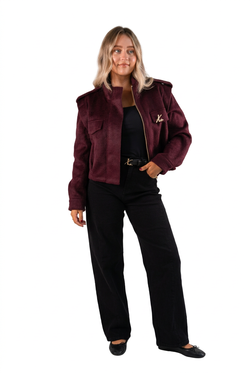 Love Laura Wool Utility Jacket in Burgundy