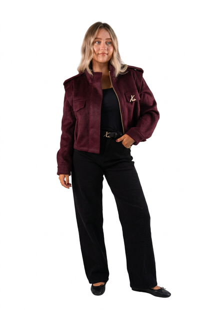 Love Laura Wool Utility Jacket in Burgundy