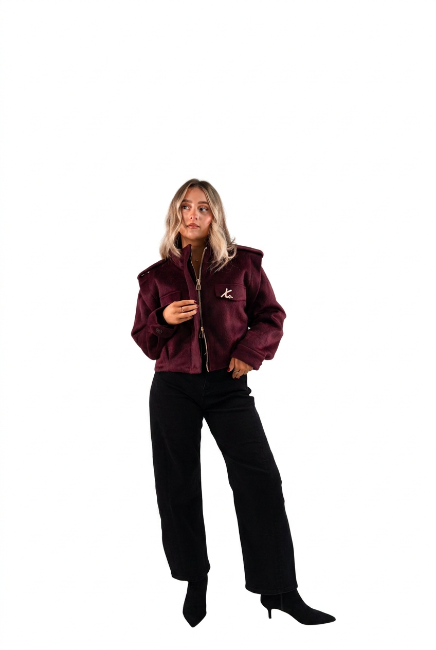 Love Laura Wool Utility Jacket in Burgundy