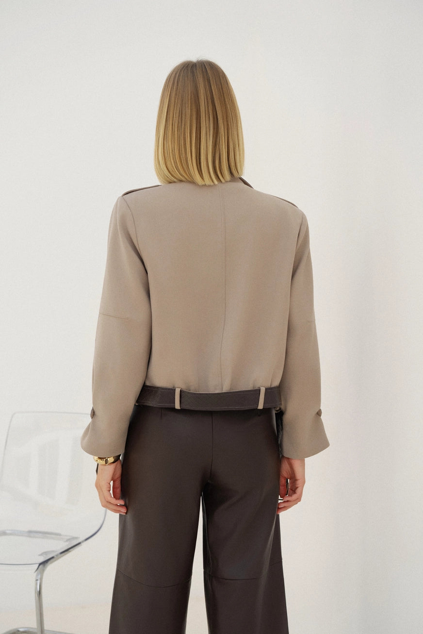 Eden Mixed-Material Cropped Trench - Beige