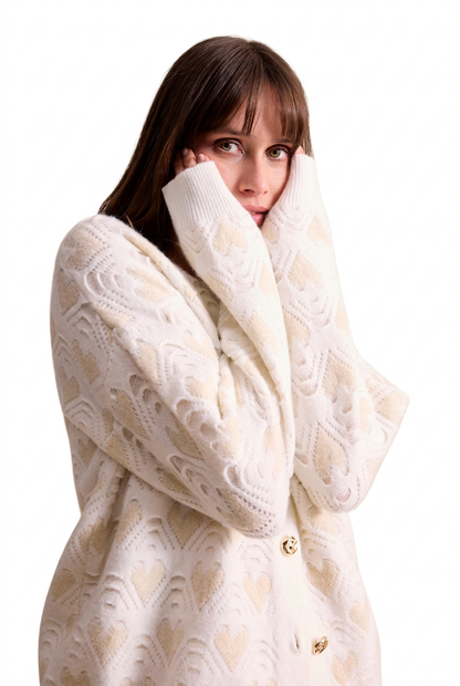 Leo & Ugo Ella Heart Cardigan in Ecru