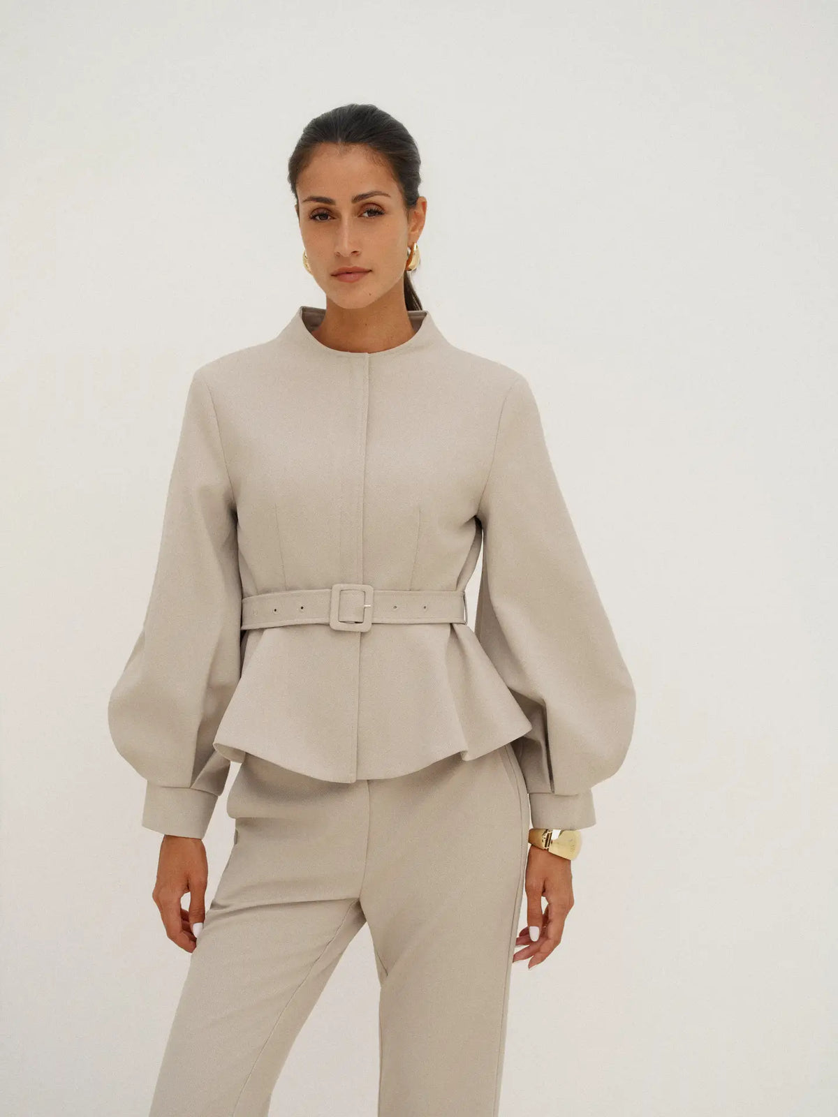 Paloma Tailored Peplum Jacket - Beige