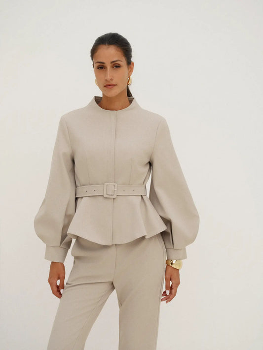 Paloma Tailored Peplum Jacket - Beige