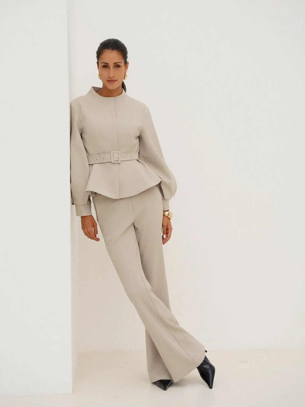 Paloma Tailored Peplum Jacket - Beige