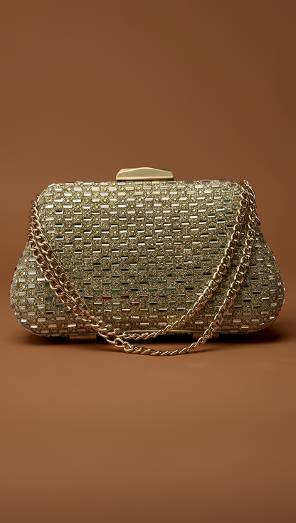 Lacey Gold Clutch with Gold Hardware