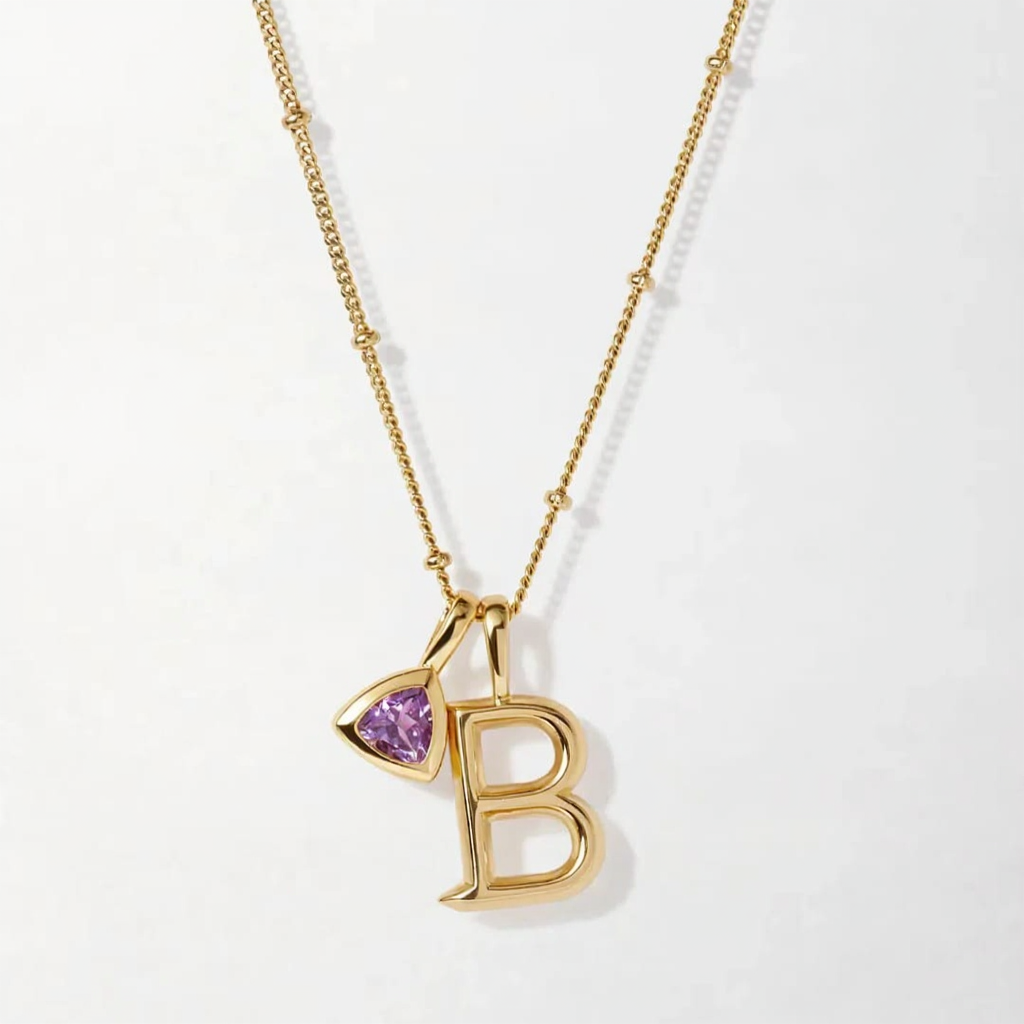 Initial and Birthstone Necklace in Gold