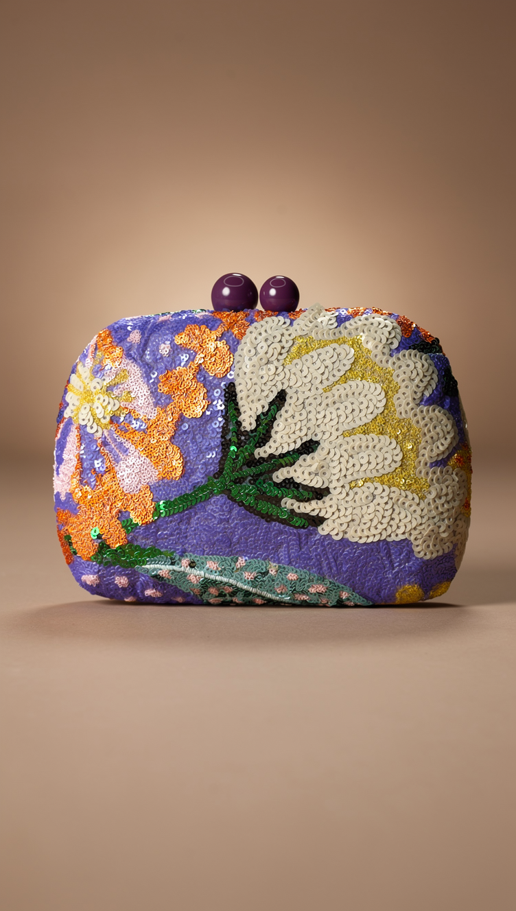 Aurora Sequin Floral Clutch in Purple