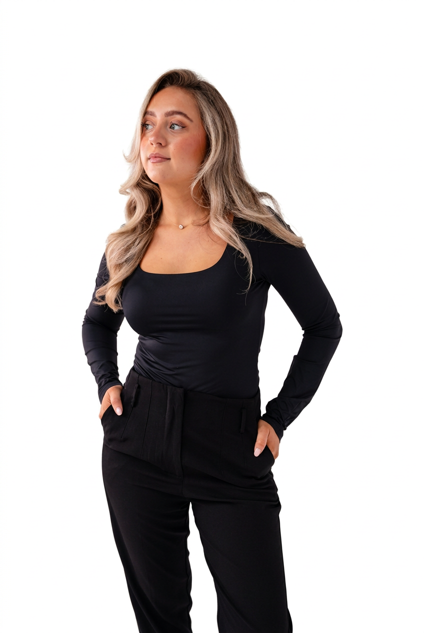 Love Laura Long Sleeve Scoop Top in Black