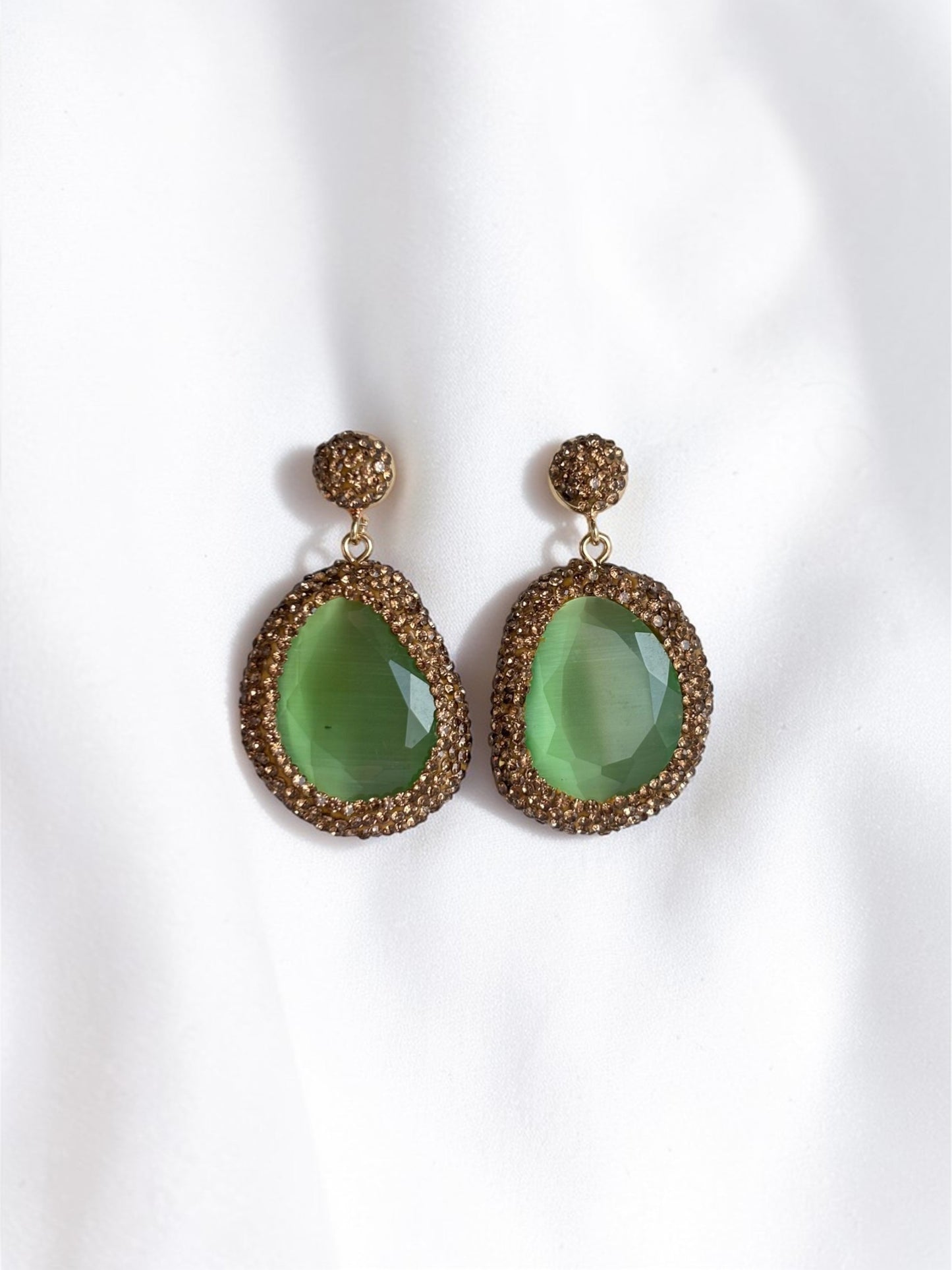 Mila Green Gemstone Earrings in Gold