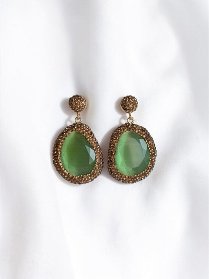 Mila Green Gemstone Earrings in Gold
