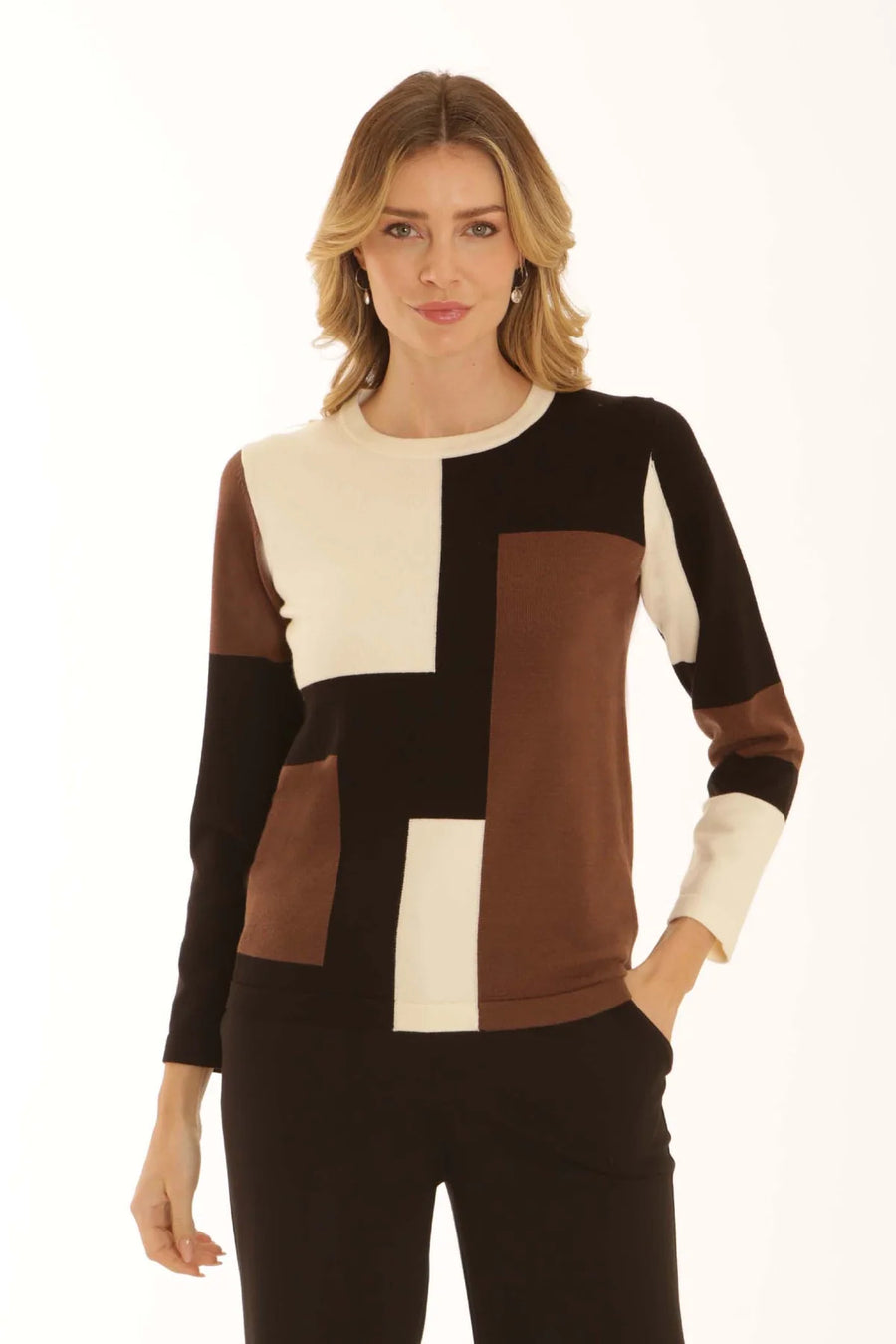 Pomodoro Colour Block Jumper - Chestnut