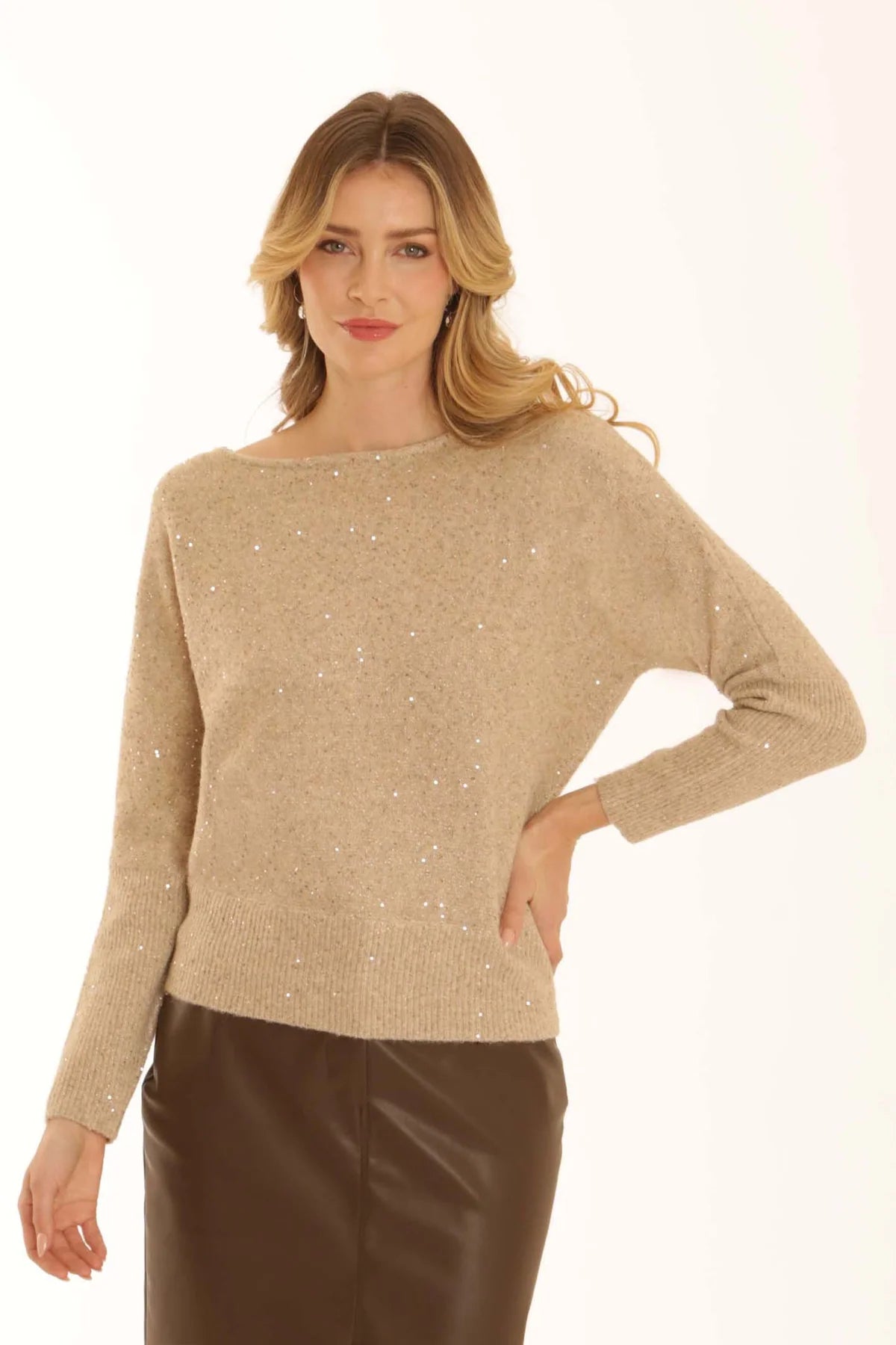 Pomodoro Sequin Batwing Jumper - Oatmeal